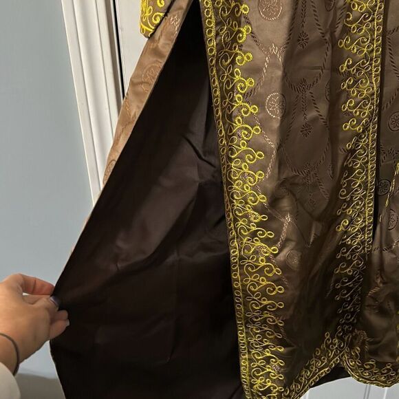 Women's Kirat Brown/ Green Special Occasion Dress, Coat, and Headpiece. - Picture 6 of 16